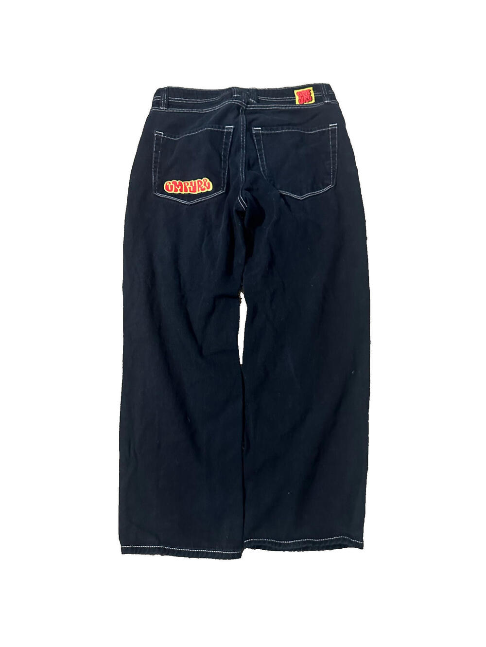 Empyre Jeans Waist 30 x 27 Black Relax Fit Baggy Skater Pants White Stitch